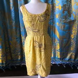 Vintage chiffon buttercup yellow beaded gown midi